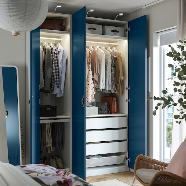 PAX / FYRUDDEN wardrobe combination, white/blue, 150x60x236 cm
