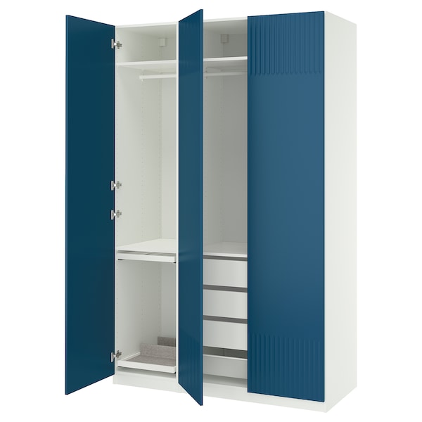 PAX / FYRUDDEN - Wardrobe combination, white/blue,150x60x236 cm
