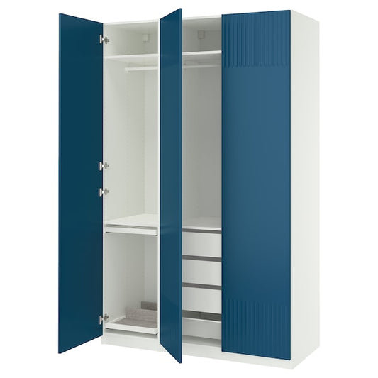 PAX / FYRUDDEN - Wardrobe combination, white/blue,150x60x236 cm