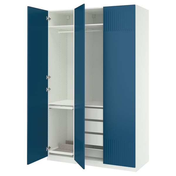 PAX / FYRUDDEN - Wardrobe combination, white/blue,150x60x236 cm