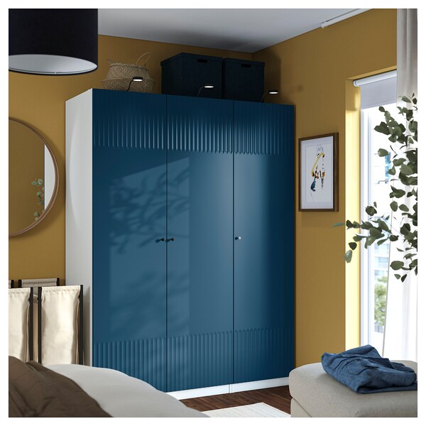 PAX / FYRUDDEN - Wardrobe combination, white/blue,150x60x201 cm