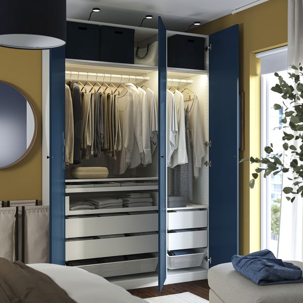 PAX / FYRUDDEN wardrobe combination, white/blue, 150x60x236 cm
