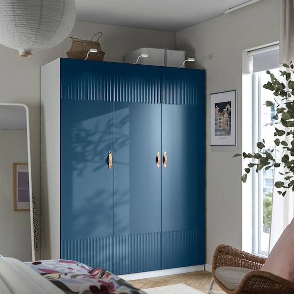 PAX / FYRUDDEN - Wardrobe combination, white/blue,150x60x201 cm