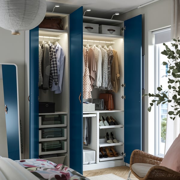 PAX / FYRUDDEN wardrobe combination, white/blue, 150x60x236 cm