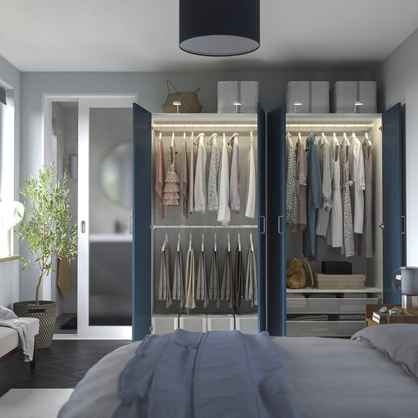 PAX / FYRUDDEN wardrobe combination, white/blue, 200x60x201 cm