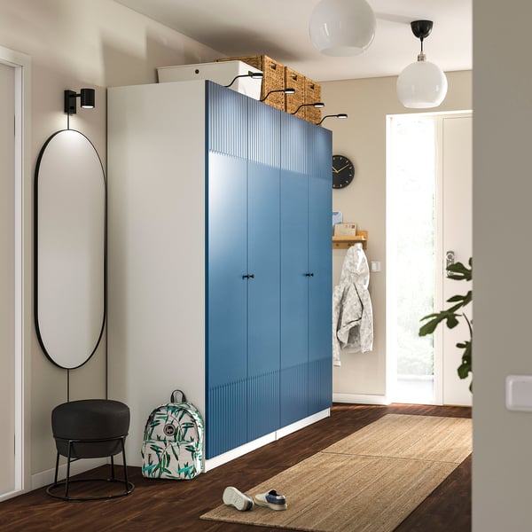 PAX / FYRUDDEN - Wardrobe combination, white/blue,200x60x201 cm