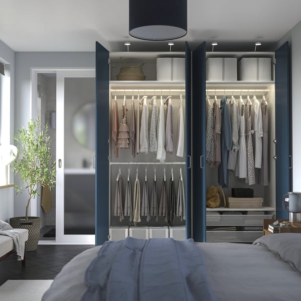 PAX / FYRUDDEN - Wardrobe combination, white/blue,200x60x236 cm