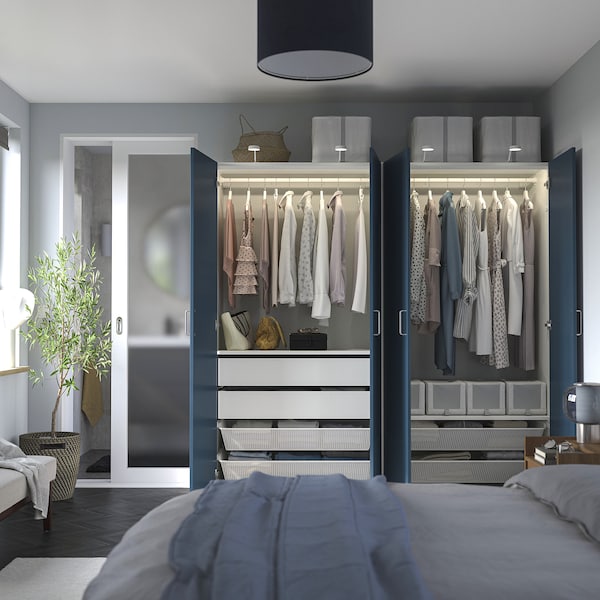 PAX / FYRUDDEN - Wardrobe combination, white/blue,200x60x201 cm