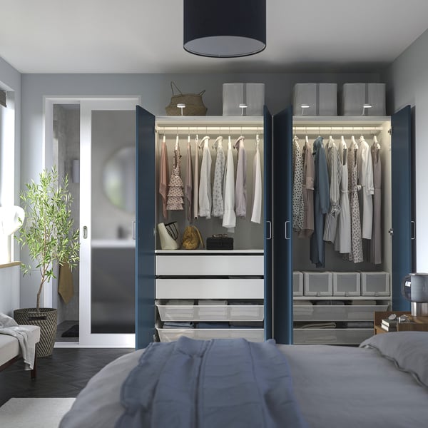 PAX / FYRUDDEN - Wardrobe combination, white/blue,200x60x201 cm