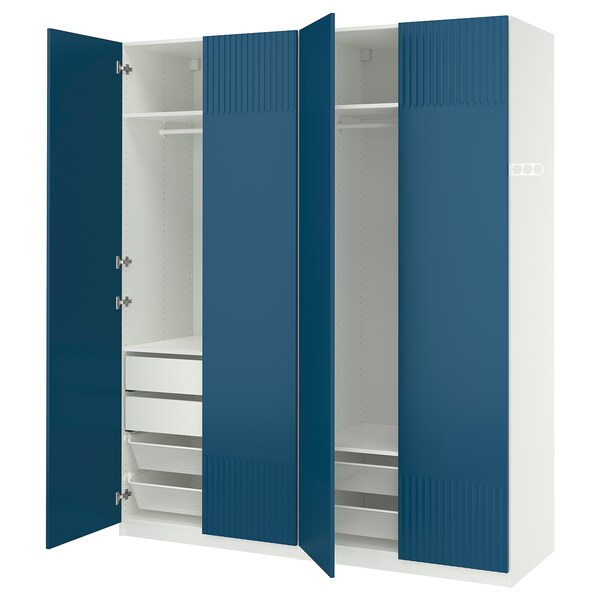 PAX / FYRUDDEN - Wardrobe combination, white/blue,200x60x236 cm