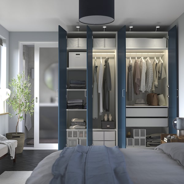PAX / FYRUDDEN - Wardrobe combination, white/blue,200x60x236 cm