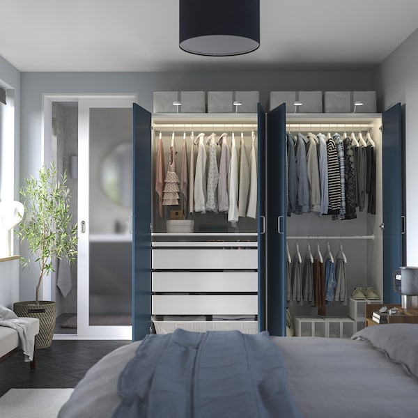 PAX / FYRUDDEN wardrobe combination, white/blue, 200x60x201 cm