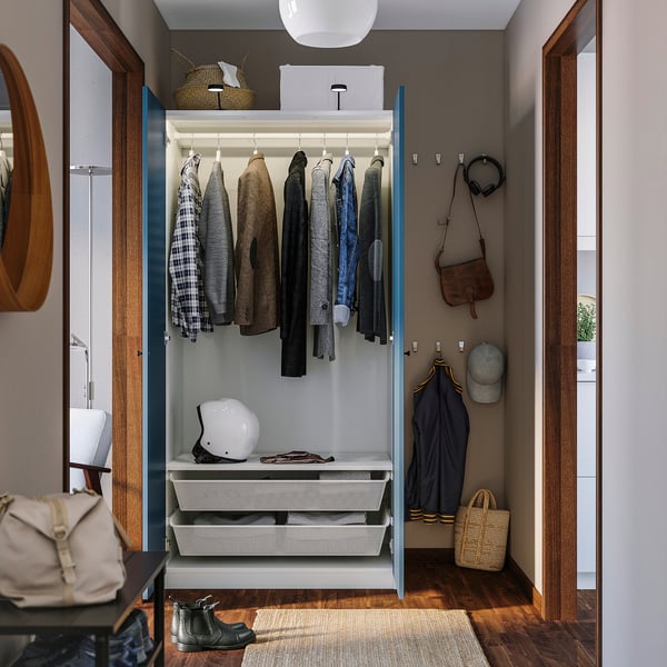 PAX / FYRUDDEN - Wardrobe combination, white/blue,100x60x201 cm