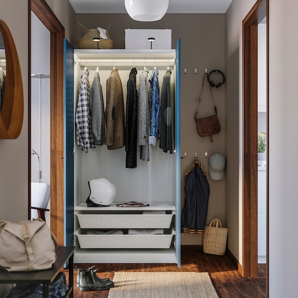 PAX / FYRUDDEN - Wardrobe combination, white/blue,100x60x201 cm