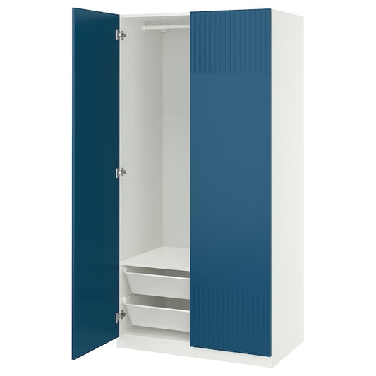 PAX / FYRUDDEN - Wardrobe combination, white/blue,100x60x201 cm