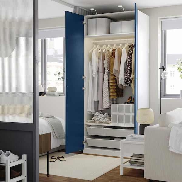 PAX / FYRUDDEN - Wardrobe combination, white/blue,100x60x236 cm