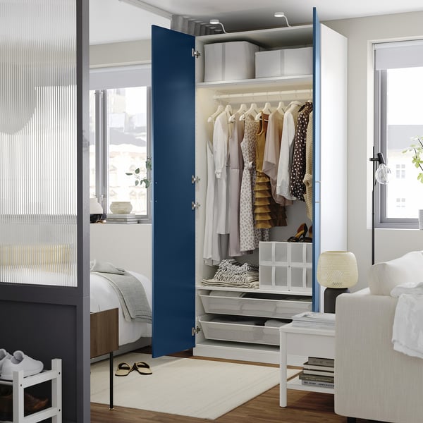 PAX / FYRUDDEN wardrobe combination, white/blue, 100x60x236 cm
