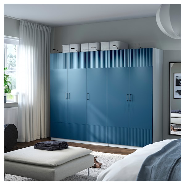 PAX / FYRUDDEN wardrobe combination, white/blue, 250x60x201 cm