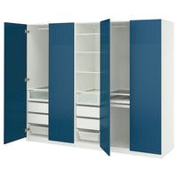 PAX / FYRUDDEN wardrobe combination, white/blue, 250x60x201 cm