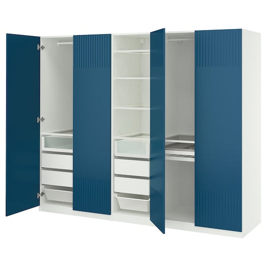 PAX / FYRUDDEN - Wardrobe combination, white/blue,250x60x201 cm