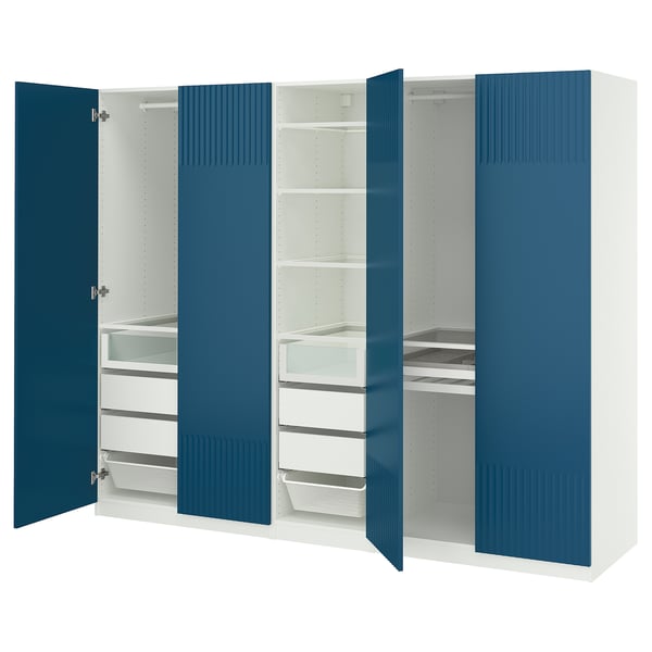 PAX / FYRUDDEN wardrobe combination, white/blue, 250x60x201 cm