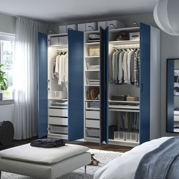 PAX / FYRUDDEN - Wardrobe combination, white/blue,250x60x236 cm