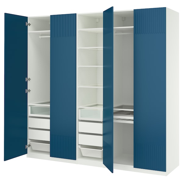 PAX / FYRUDDEN - Wardrobe combination, white/blue,250x60x236 cm
