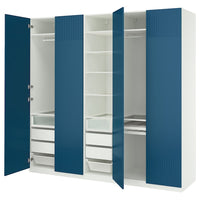 PAX / FYRUDDEN wardrobe combination, white/blue, 250x60x236 cm