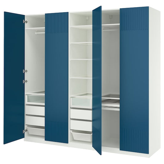 PAX / FYRUDDEN - Wardrobe combination, white/blue,250x60x236 cm