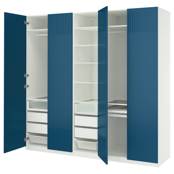 PAX / FYRUDDEN - Wardrobe combination, white/blue,250x60x236 cm