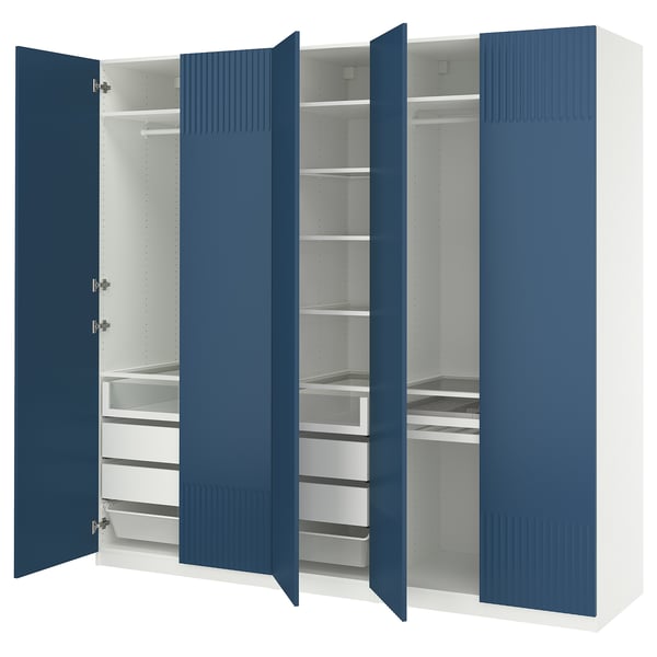 PAX / FYRUDDEN - Wardrobe combination, white/blue,250x60x236 cm