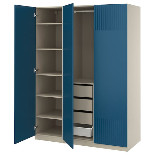 PAX / FYRUDDEN - Wardrobe combination, grey-beige/blue, 150x60x201 cm