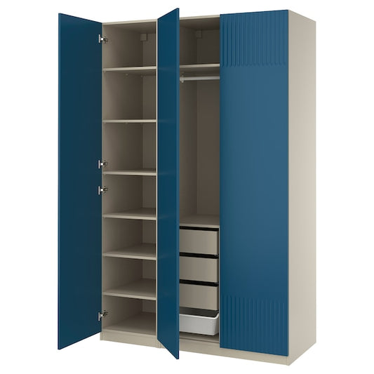 PAX / FYRUDDEN - Wardrobe combination, grey-beige/blue, 150x60x236 cm