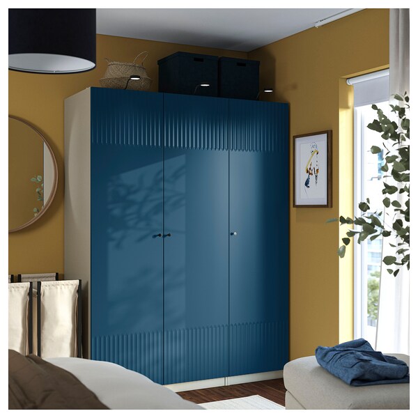 PAX / FYRUDDEN wardrobe combination, grey-beige/blue, 150x60x201 cm