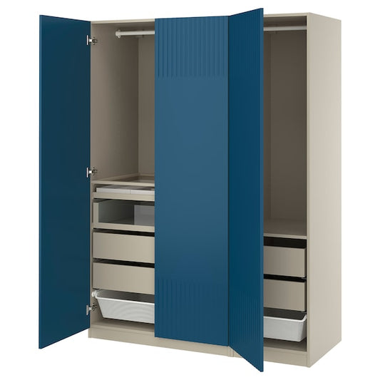 PAX / FYRUDDEN - Wardrobe combination, grey-beige/blue, 150x60x201 cm