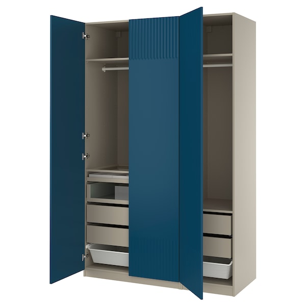 PAX / FYRUDDEN - Wardrobe combination, grey-beige/blue, 150x60x236 cm