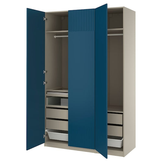 PAX / FYRUDDEN - Wardrobe combination, grey-beige/blue, 150x60x236 cm