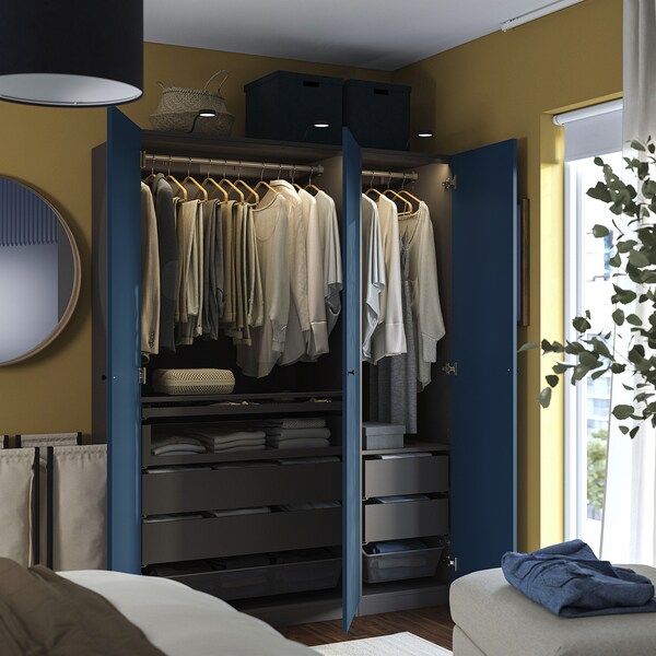 PAX / FYRUDDEN - Wardrobe combination, dark gray/blue,150x60x201 cm