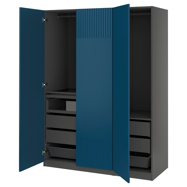 PAX / FYRUDDEN - Wardrobe combination, dark gray/blue,150x60x201 cm