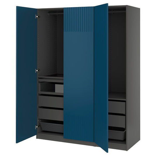 PAX / FYRUDDEN - Wardrobe combination, dark gray/blue,150x60x201 cm