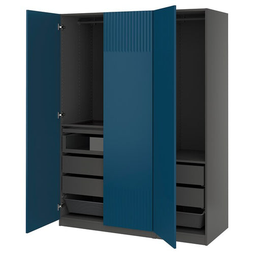 PAX / FYRUDDEN - Wardrobe combination, dark gray/blue,150x60x201 cm