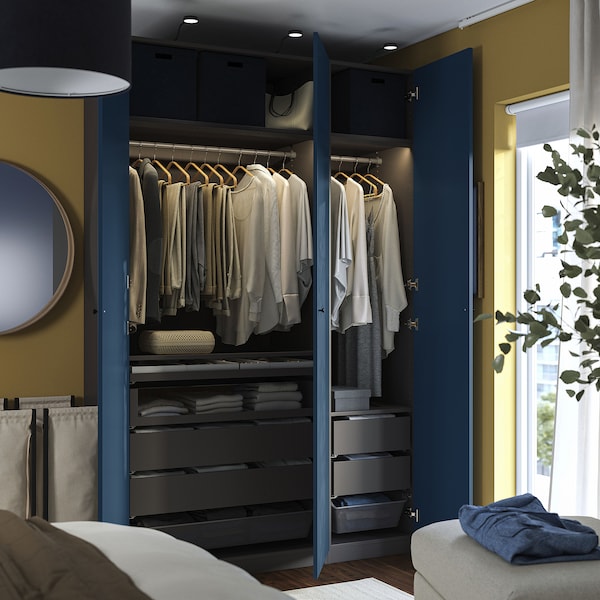 PAX / FYRUDDEN wardrobe combination, dark grey/blue, 150x60x236 cm