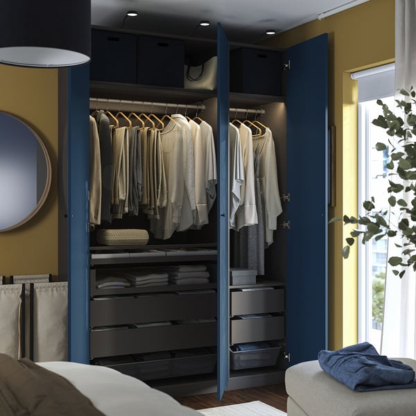 PAX / FYRUDDEN wardrobe combination, dark grey/blue, 150x60x236 cm