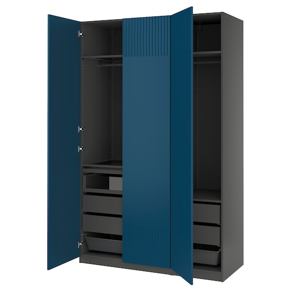 PAX / FYRUDDEN wardrobe combination, dark grey/blue, 150x60x236 cm