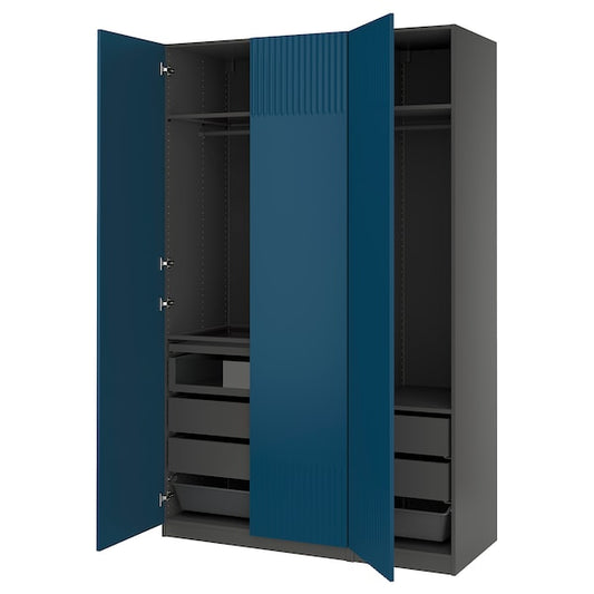 PAX / FYRUDDEN - Wardrobe combination, dark gray/blue,150x60x236 cm