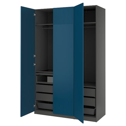 PAX / FYRUDDEN - Wardrobe combination, dark gray/blue,150x60x236 cm