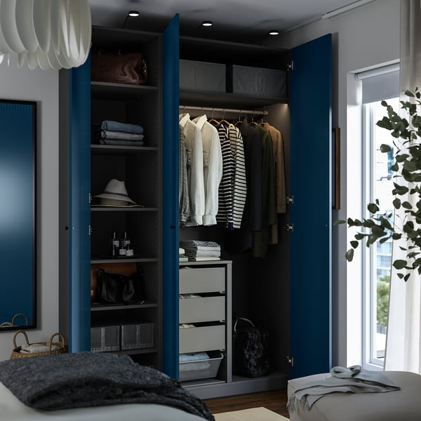 PAX / FYRUDDEN wardrobe combination, dark grey/blue, 150x60x236 cm