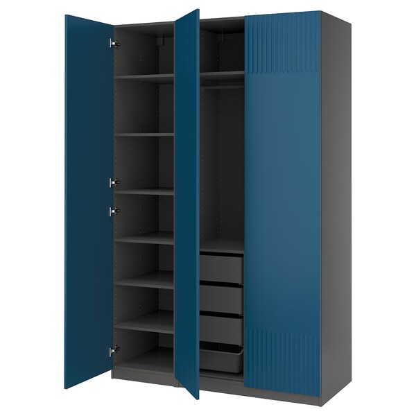 PAX / FYRUDDEN - Wardrobe combination, dark gray/blue,150x60x236 cm