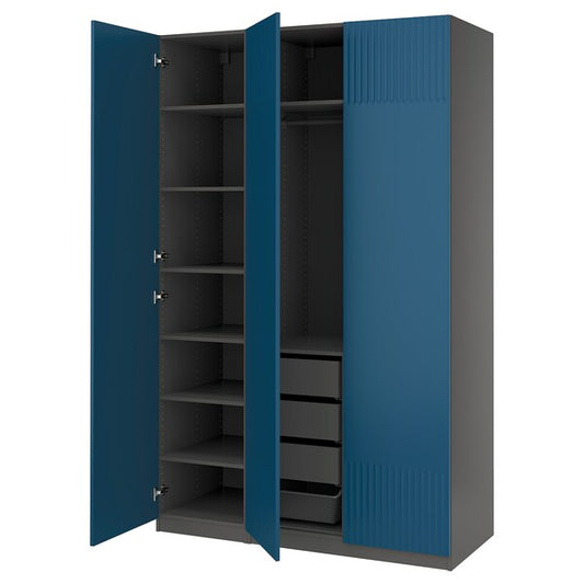 PAX / FYRUDDEN - Wardrobe combination, dark gray/blue,150x60x236 cm