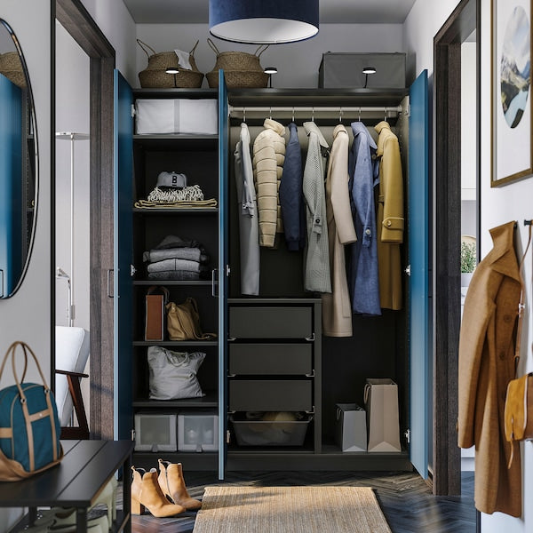 PAX / FYRUDDEN - Wardrobe combination, dark gray/blue,150x60x201 cm